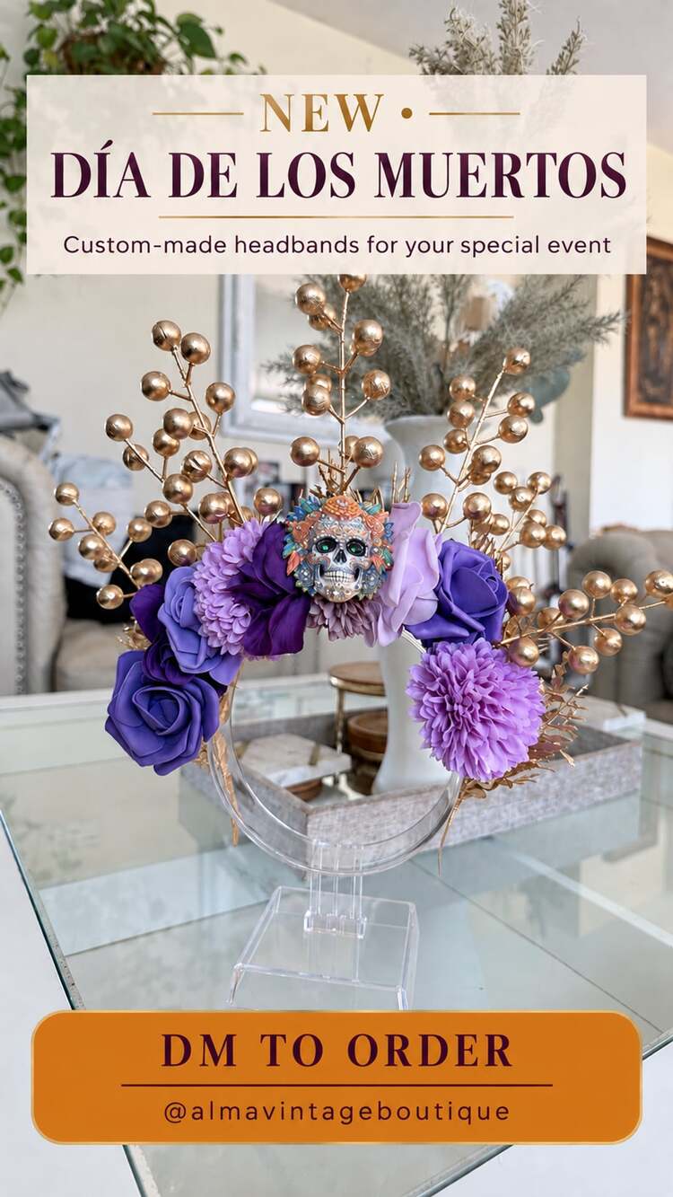 Alma Vintage Boutique Dia De Los Muertos Purple Floral Skull Headband